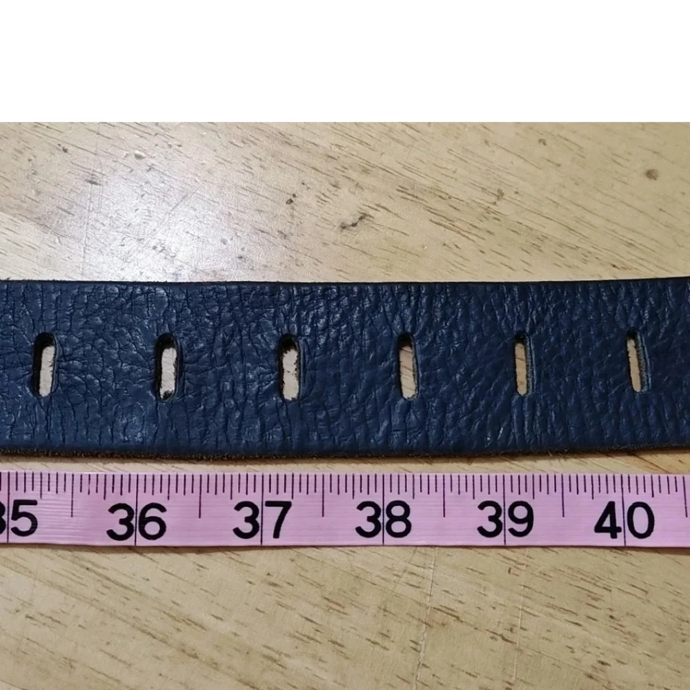 Tobacco Road Italian Leather Belt Men Sz 36 Black Silver Square Buckle Vtg USA